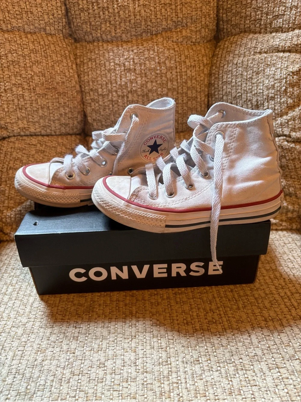 Converse White High Top Sneakers with Red Trim